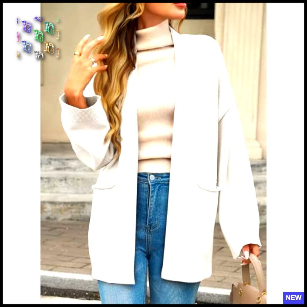 Oversized Open Front Cardigan Shawl Sweater Knit Fall Outerwear with Pockets - Picture 3 of 7